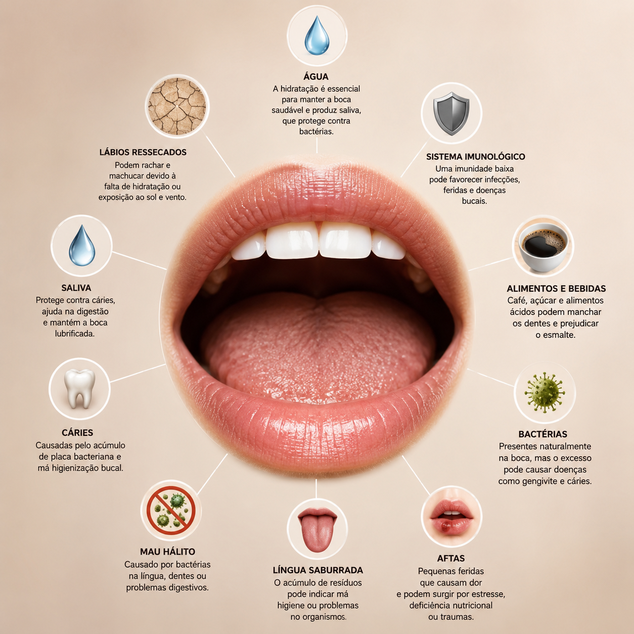 Infográfico das funções da saliva