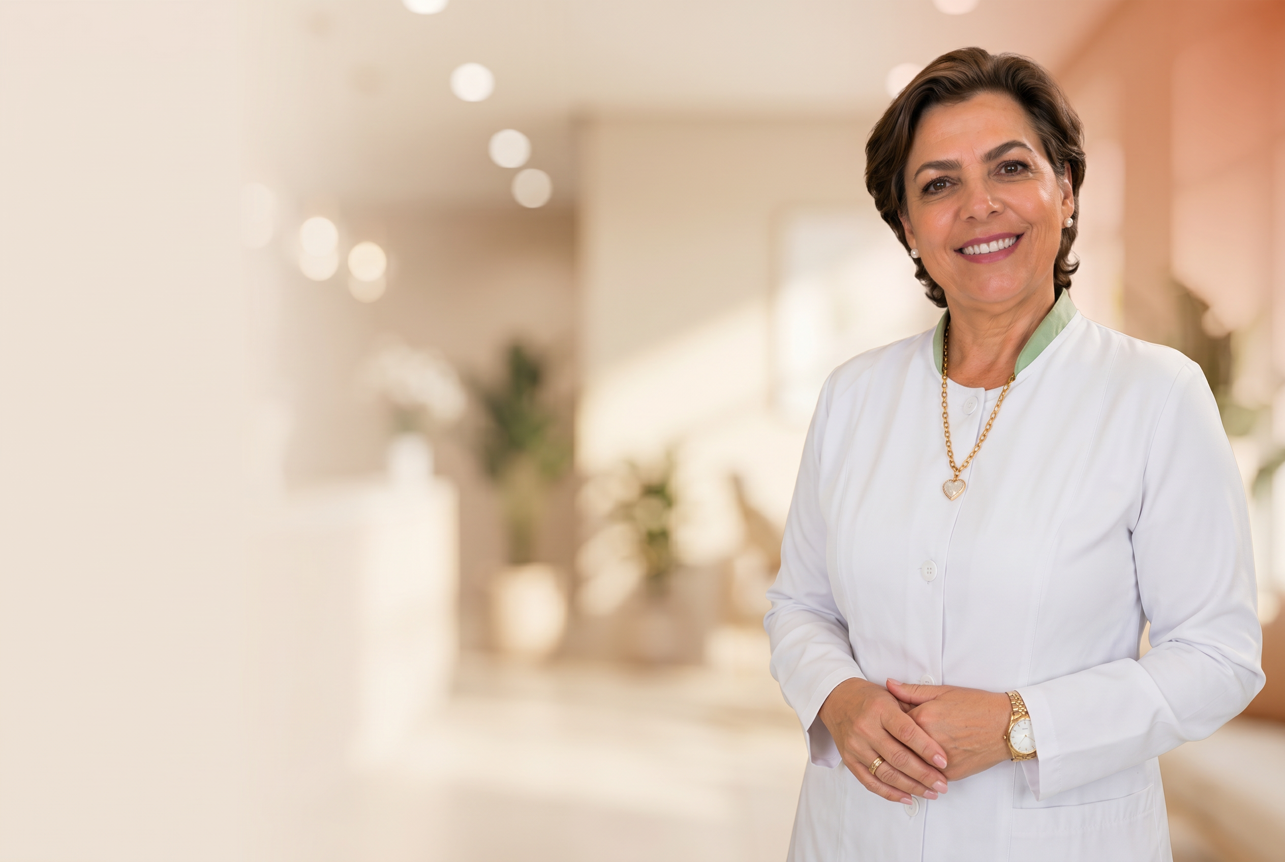 Dra. Gisele Matheus sorrindo no consultório